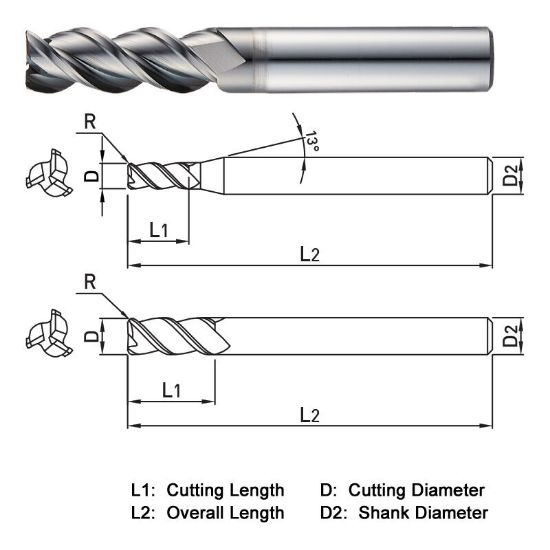 Picture of WIDIN WAR503201 DIA 20MM SH 0.7874 LOC 2.7559 OAL 5.1181 End Mill Standard Flute High Helix Carbide DLC Single End Corner Radius 0.0394 1.00MM ALU-WAVE