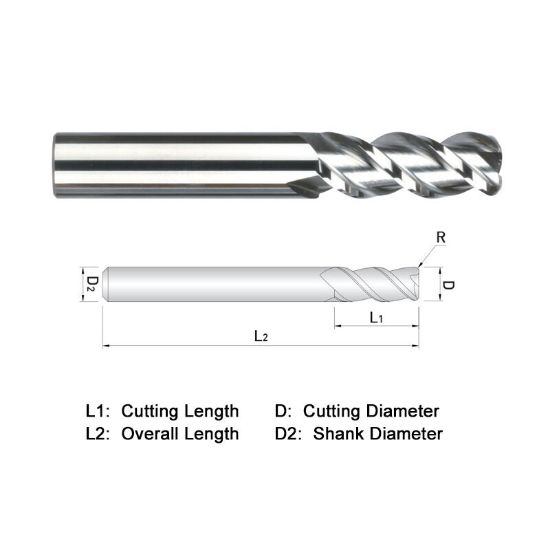 Picture of WIDIN WAR523A064030 DIA 1 SH 1.00 LOC 3.2500 OAL 6.00 End Mill Standard Flute High Helix Carbide DLC Single End Corner Radius 0.0300 0.76MM ALU-WAVE