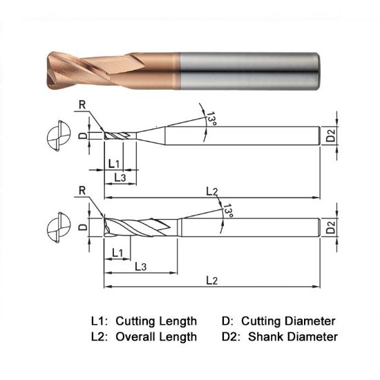 Picture of WIDIN ZR7020301016 DIA 3MM SH 0.2362 LOC 0.1770 OAL 2.1654 End Mill Standard Flute Standard Helix Carbide AlTiN Single End Corner Radius 0.0394 1.00MM Z-STAR