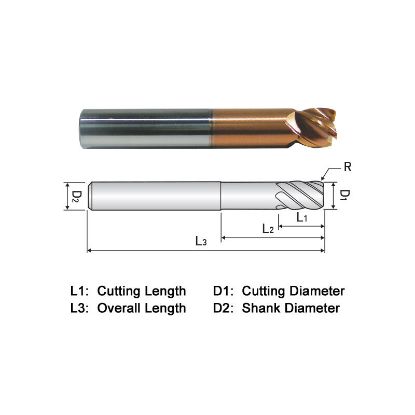 Picture of WIDIN ZR706A03260L DIA 1/2 SH 0.50 LOC 0.6250 OAL 6.00 End Mill Standard Flute High Helix Carbide AlTiN Single End Corner Radius 0.0600 1.52MM Z-STAR