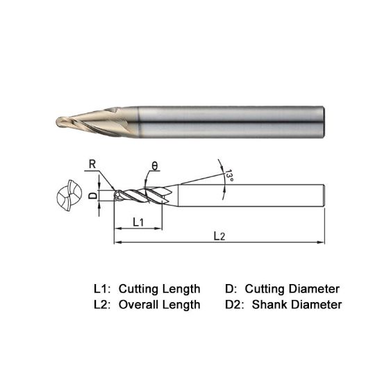 Picture of WIDIN WTE50203010 DIA 3MM SH 0.3937 LOC 0.6299 OAL 1.9685 End Mill Taper Flute Carbide AlTiN Single End Square Sharp WINNER