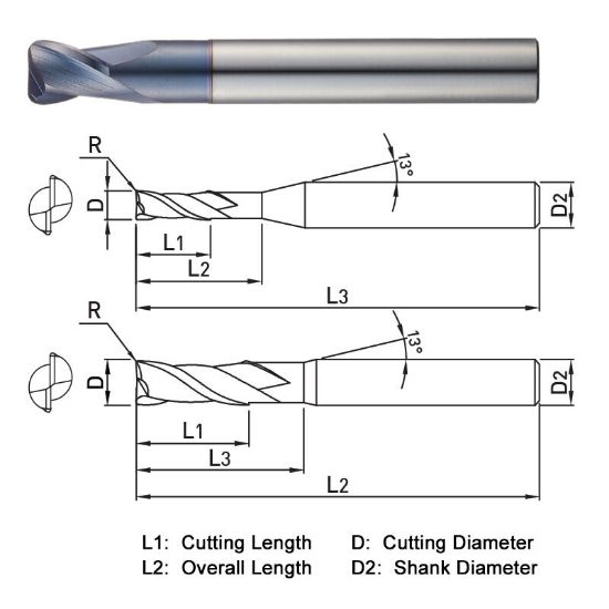 Picture of WIDIN ZR5020405 DIA 4MM SH 0.2362 LOC 0.2362 OAL 2.1654 End Mill Standard Flute Standard Helix Carbide AlTiN Single End Corner Radius 0.0197 0.50MM Z-CLASSIC