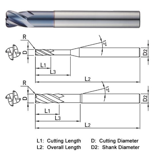 Picture of WIDIN ZR5040610 DIA 6MM SH 0.2362 LOC 0.3150 OAL 2.1654 End Mill Standard Flute Standard Helix Carbide AlTiN Single End Corner Radius 0.0394 1.00MM Z-CLASSIC