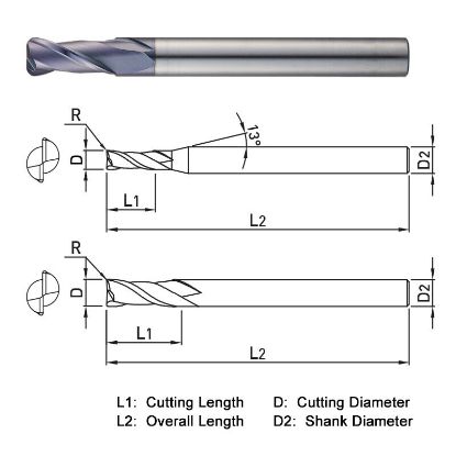 Picture of WIDIN ZR5220305 DIA 3MM SH 0.2362 LOC 0.3150 OAL 2.3622 End Mill Standard Flute Standard Helix Carbide AlTiN Single End Corner Radius 0.0197 0.50MM Z-CLASSIC