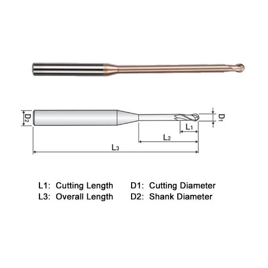 Picture of WIDIN WB51212032110 DIA 12MM SH 0.4724 LOC 0.8661 OAL 4.3307 End Mill Standard Helix Standard Helix Carbide AlTiN Single End Ball Nose WINNER