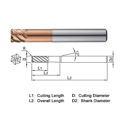 Picture of WIDIN ZR7061200530 DIA 12MM SH 0.4724 LOC 0.4724 OAL 2.9528 End Mill Standard Flute High Helix Carbide AlTiN Single End Corner Radius 0.0197 0.50MM Z-STAR