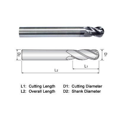Picture of WIDIN XXB504A064 DIA 1 SH 1.00 LOC 1.50 OAL 4.00 End Mill Standard Flute Variable Helix Carbide TiAlN Single End Ball Nose XX-STAR