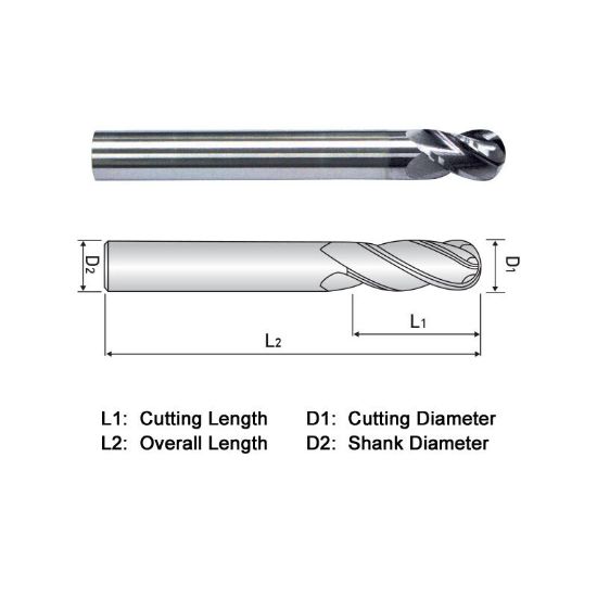 Picture of WIDIN XXB504A064 DIA 1 SH 1.00 LOC 1.50 OAL 4.00 End Mill Standard Flute Variable Helix Carbide TiAlN Single End Ball Nose XX-STAR