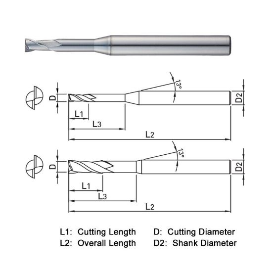 Picture of WIDIN WE71202014P DIA 2MM SH 0.1575 LOC 0.1181 OAL 1.9685 End Mill Standard Flute Variable Helix Carbide AlTiN Single End Square Sharp WINNER 7 PLUS