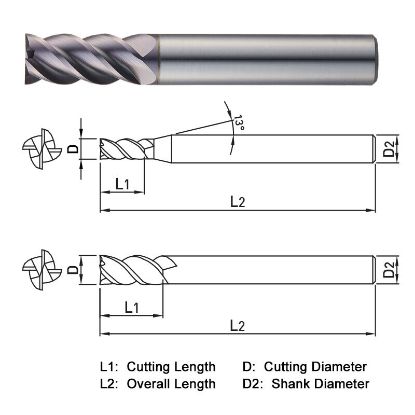 Picture of WIDIN ZE514120 DIA 12MM SH 0.4724 LOC 1.0236 OAL 2.9528 End Mill Standard Flute High Helix Carbide AlTiN Single End Square Sharp Z-CLASSIC