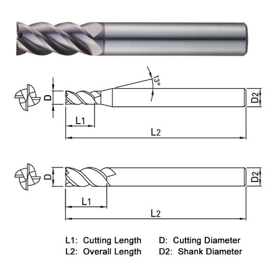 Picture of WIDIN ZE514120 DIA 12MM SH 0.4724 LOC 1.0236 OAL 2.9528 End Mill Standard Flute High Helix Carbide AlTiN Single End Square Sharp Z-CLASSIC