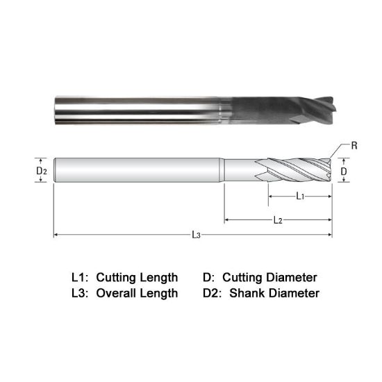 Picture of WIDIN WGR524A024-6-020SP DIA 3/8 SH 0.3750 LOC 0.3750 OAL 6.00 End Mill Standard Flute Standard Helix Carbide Diamond Single End Corner Radius 0.0200 0.51MM Z-GRA-MATE