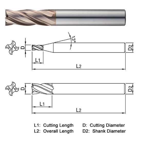 Picture of WIDIN WME504140S14 DIA 14MM SH 0.5512 LOC 1.3780 OAL 3.9370 End Mill Standard Flute Standard Helix Carbide AlTiN Single End Square Sharp WINNER