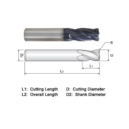 Picture of WIDIN ZR304A048125X DIA 3/4 SH 0.7500 LOC 3.00 OAL 6.00 End Mill Standard Flute Standard Helix Carbide AlTiN Single End Corner Radius 0.1250 3.18MM General Purpose