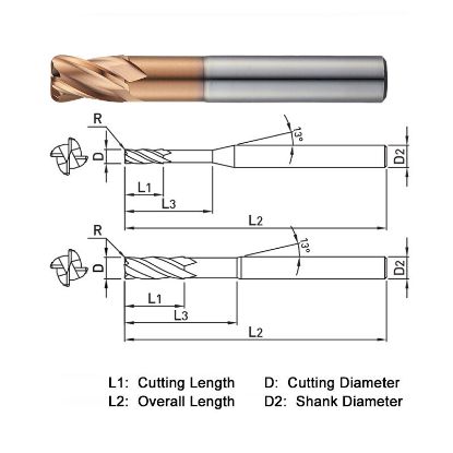 Picture of WIDIN ZR7041201038 DIA 12MM SH 0.4724 LOC 0.7087 OAL 3.1496 End Mill Standard Flute Standard Helix Carbide AlTiN Single End Corner Radius 0.0394 1.00MM Z-STAR