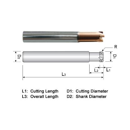 Picture of WIDIN ZSPM4A032L DIA 1/2 SH 0.50 LOC 0.20 OAL 5.00 End Mill Standard Flute High Helix Carbide AlTiN Single End Corner Radius 0.1250 3.18MM Z-STAR