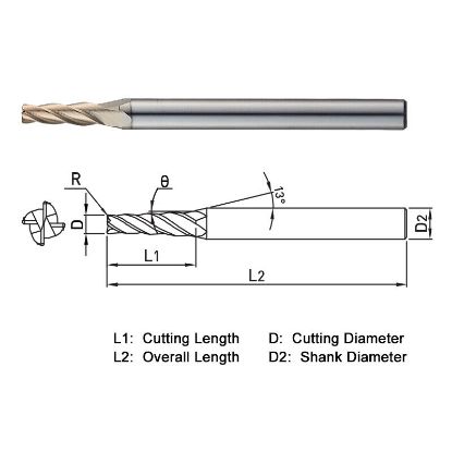 Picture of WIDIN WTR504020010125 DIA 2MM SH 0.1575 LOC 0.9843 OAL 2.3622 End Mill Taper Flute Carbide AlTiN Single End Corner Radius 0.0039 0.10MM WINNER
