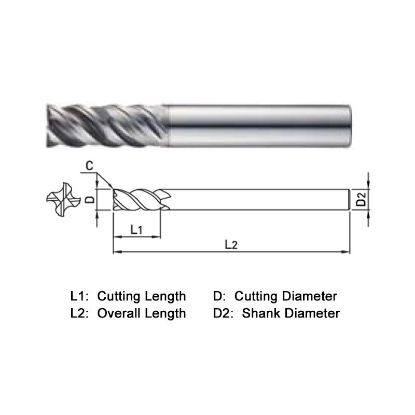 Picture of WIDIN XCC504200 DIA 20MM SH 0.7874 LOC 1.7717 OAL 3.9370 End Mill Standard Flute High Helix Carbide TiAlN Single End 45.0° Chamfer X-STAR