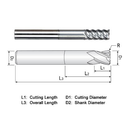 Picture of WIDIN XR535A064015 DIA 1 SH 1.00 LOC 3.00 OAL 6.00 End Mill Standard Flute Variable Helix Carbide TiAlN Single End Corner Radius 0.0150 0.38MM X-STAR