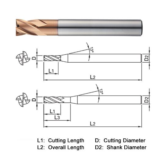 Picture of WIDIN ZE754080 DIA 8MM SH 0.3150 LOC 0.3543 OAL 2.3622 End Mill Standard Flute Standard Helix Carbide AlTiN Single End Square Sharp Z-STAR