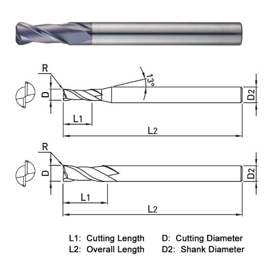 Picture of WIDIN ZR5220302S4 DIA 3MM SH 0.1575 LOC 0.3150 OAL 2.3622 End Mill Standard Flute Standard Helix Carbide AlTiN Single End Corner Radius 0.0079 0.20MM Z-CLASSIC