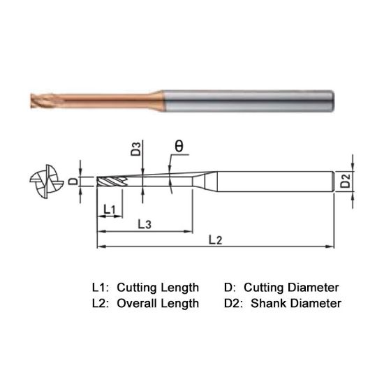 Picture of WIDIN ZSLNS4050-50 DIA 5MM SH 0.2362 LOC 0.2953 OAL 3.9370 End Mill Standard Flute Standard Helix Carbide AlTiN Single End Square Sharp Z-STAR