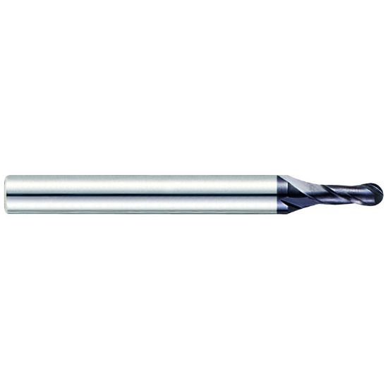 Picture of YG-1 93512 DIA 0.043 SH 0.1250 LOC 0.1180 OAL 1.50 End Mill Standard Flute Standard Helix Carbide TiAlN Single End Ball Nose X-Power