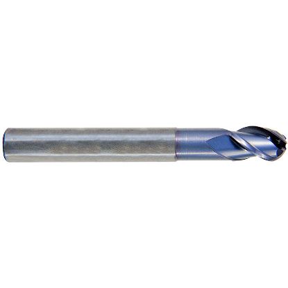 Picture of YG-1 EG908020 DIA 2MM SH 0.2362 LOC 0.1180 OAL 2.3622 End Mill Standard Flute High Helix Carbide TiCN Single End Ball Nose Alu-Power End Mill