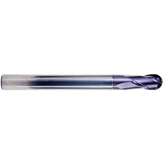 Picture of YG-1 93525 DIA 1 SH 1.00 LOC 2.1250 OAL 7.00 End Mill Standard Flute Standard Helix Carbide TiAlN Single End Ball Nose X-Power