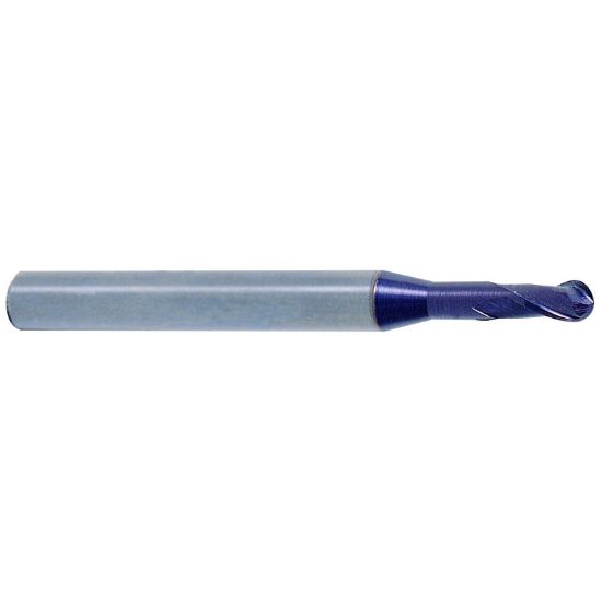 Picture of YG-1 93569 DIA 1/16 SH 0.1250 LOC 0.0937 OAL 2.00 End Mill Standard Helix Standard Helix Carbide TiAlN Single End Ball Nose X-Power