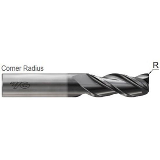Picture of YG-1 JAG97865 DIA 1 SH 1.00 LOC 3.2500 OAL 6.00 End Mill Standard Flute Standard Helix Carbide TiCN Single End Corner Radius 0.0100 0.25MM Alu-Power HPC