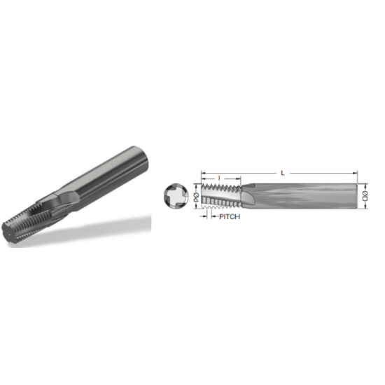 Picture of ADVENT Tool M60.7514-1CSF3BH Carbide Thread Mill 0.75MM Metric 0.169 Cutter Diameter Cylindrical 0.2500 Shank