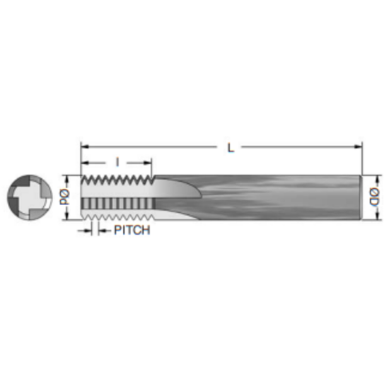 Picture of ADVENT Tool 011134-1CSBSPF6 Carbide Thread Mill 11.00TPI BSPP 0.745 Cutter Diameter Cylindrical 0.7500 Shank