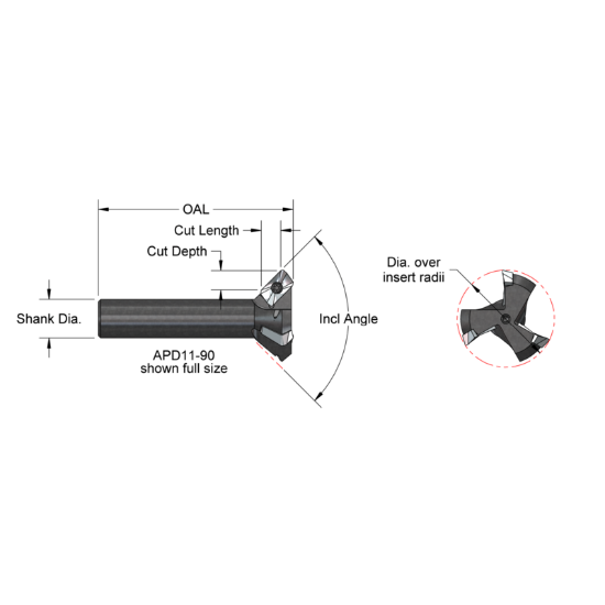Picture of AB ToolS APD11-140 Parallelogram 140.0°, Back Chamfer , Chamfer ing, End Mill Cylindrical 0.5000 Positive 1.3750 34.93MM - 1-3/8 Cutter Dia