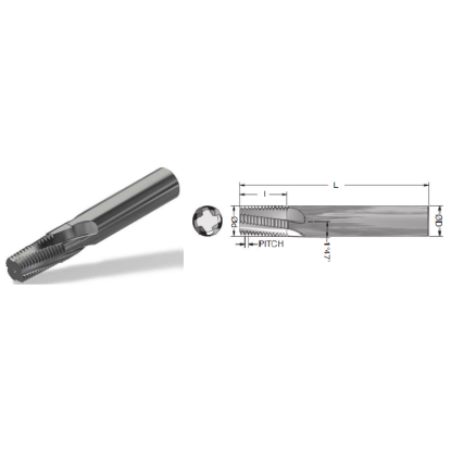Picture of ADVENT Tool 51627516-1CSNPTF3H Carbide Thread Mill 27.00TPI NPT 0.308 Cutter Diameter Cylindrical 0.3125 Shank