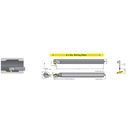 Picture of DORIAN E08K-SDXCR-2 Boring Bar 55.0° Carbide Round With One Flat 0.500 Shank 5.000 OAL
