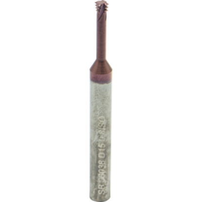 Picture of CARMEX MTSB 06038 D15 0.8 ISO Thread Mill 0.15 Dia 0.80MM 0.62 Neck 2.30 OAL 4 Flute 3xD1 Internal AlTiN