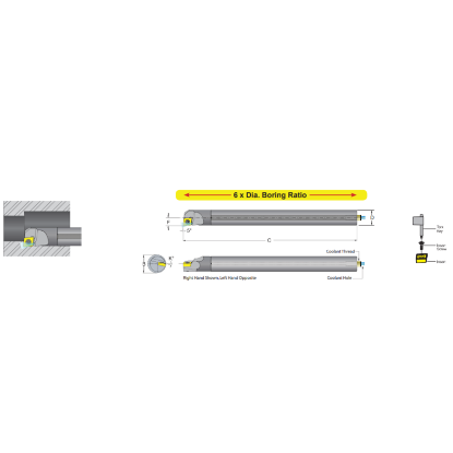 Picture of DORIAN E06M-SCLPL-2 Boring Bar 80.0° Carbide Round With One Flat 0.375 Shank 6.000 OAL