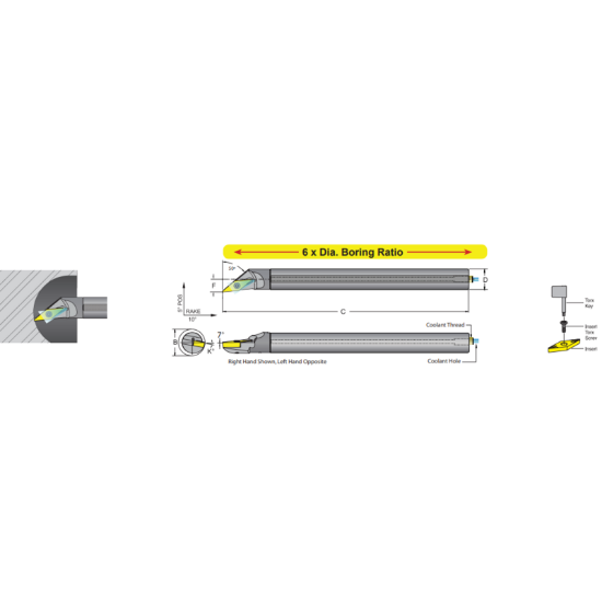 Picture of DORIAN E08K-SVMCL-2 Boring Bar 35.0° Carbide Round With One Flat 0.500 Shank 5.500 OAL
