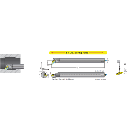 Picture of DORIAN E16M-M-SVQCL-11 Boring Bar 35.0° Carbide Round With One Flat 0.629 Shank 6.500 OAL