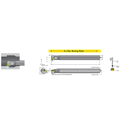 Picture of DORIAN E12M-K-SDUCR-07 Boring Bar 55.0° Carbide Round With One Flat 0.472 Shank 5.000 OAL