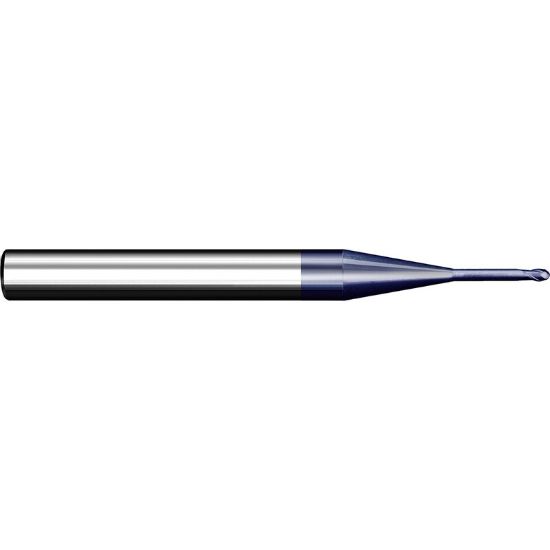 Picture of ZCC HM-2BP-R0.4-M06 KMG555 DIA 0.80MM SH 0.1575 LOC 0.0295 OAL 1.968 End Mill Standard Flute Variable Helix Carbide TiAlN Single End Ball Nose