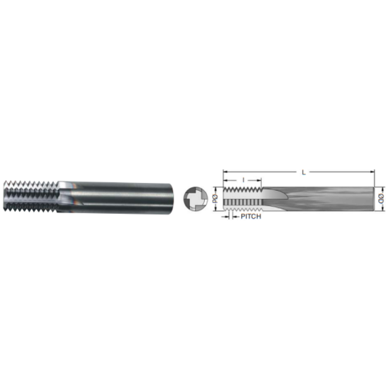 Picture of ADVENT Tool 9161812-1CS Carbide Thread Mill 18.00TPI UN 0.450 Cutter Diameter Cylindrical 0.5000 Shank