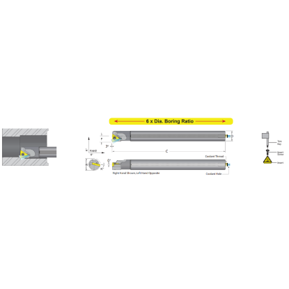 Picture of DORIAN E06M-STUPR-2 Boring Bar Triangle Carbide Round With One Flat 0.375 Shank 6.000 OAL