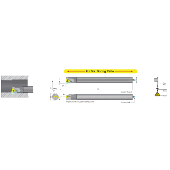 Picture of DORIAN E08K-STUPR-2 Boring Bar Triangle Carbide Round With One Flat 0.500 Shank 5.000 OAL