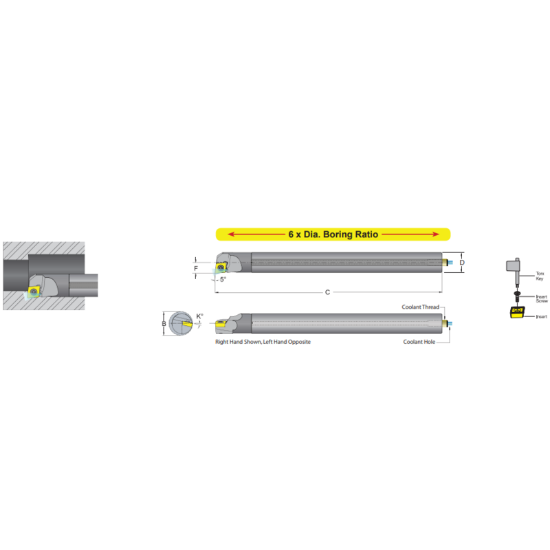 Picture of DORIAN E05K-SCLDL-1.5 Boring Bar 80.0° Carbide Round With One Flat 0.312 Shank 5.250 OAL