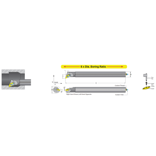 Picture of DORIAN E10M-SDQCL-2 Boring Bar 55.0° Carbide Round With One Flat 0.625 Shank 6.500 OAL