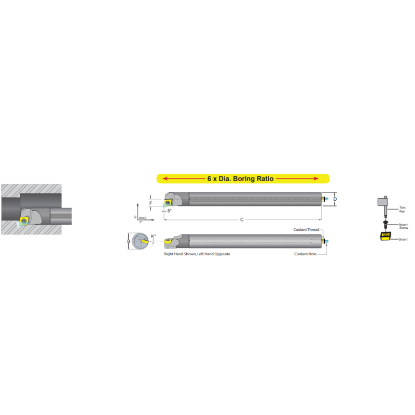 Picture of DORIAN E06M-SCLCL-2 Boring Bar 80.0° Carbide Round With One Flat 0.375 Shank 6.000 OAL