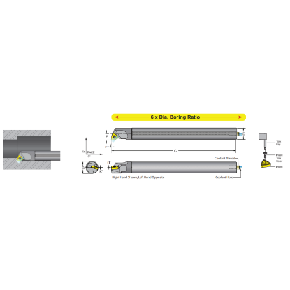 Picture of DORIAN E12M-K-SWLCR-06 Boring Bar Trigon Carbide Round With One Flat 0.472 Shank 5.000 OAL