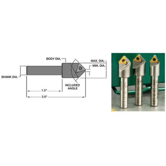 Picture of EVEREDE Tool IND-15-6-125 Triangle 60.0°, Countersink End Mill Cylindrical 0.3750 Positive 0.5000 12.70MM - 1/2 Cutter Dia